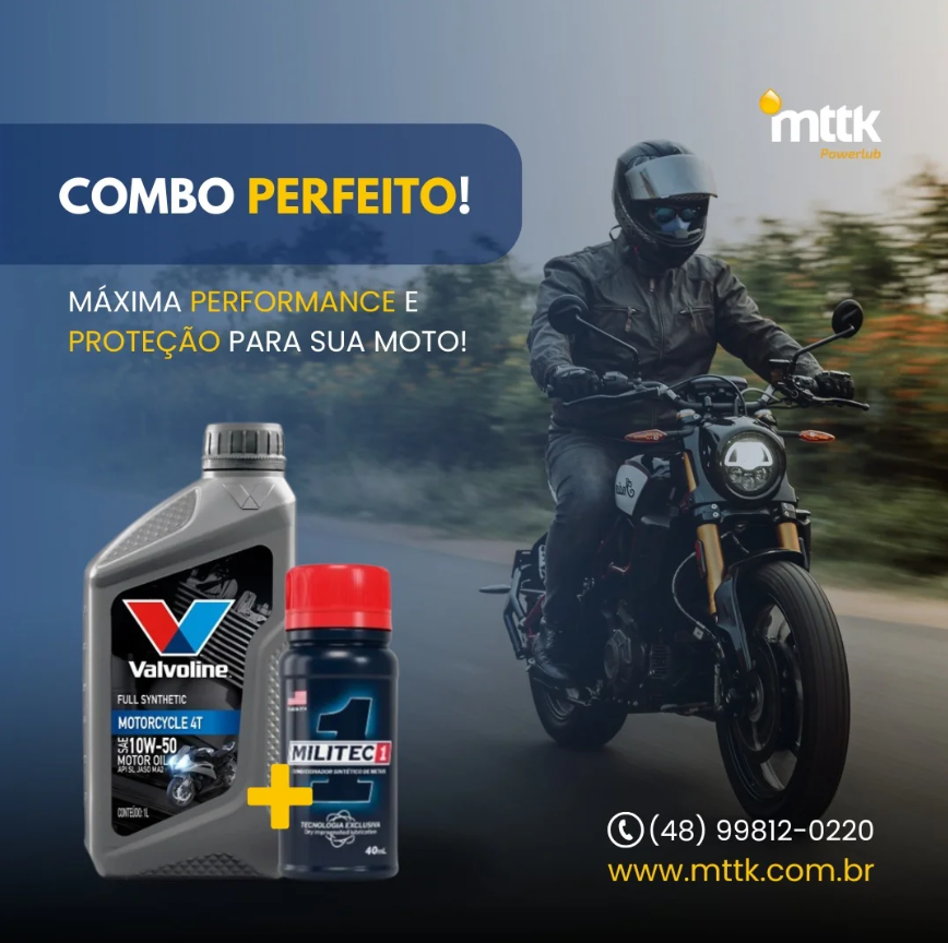 Garanta o melhor cuidado para o motor da sua moto com os óleos da Valvoline e o poder extra do Militec1!