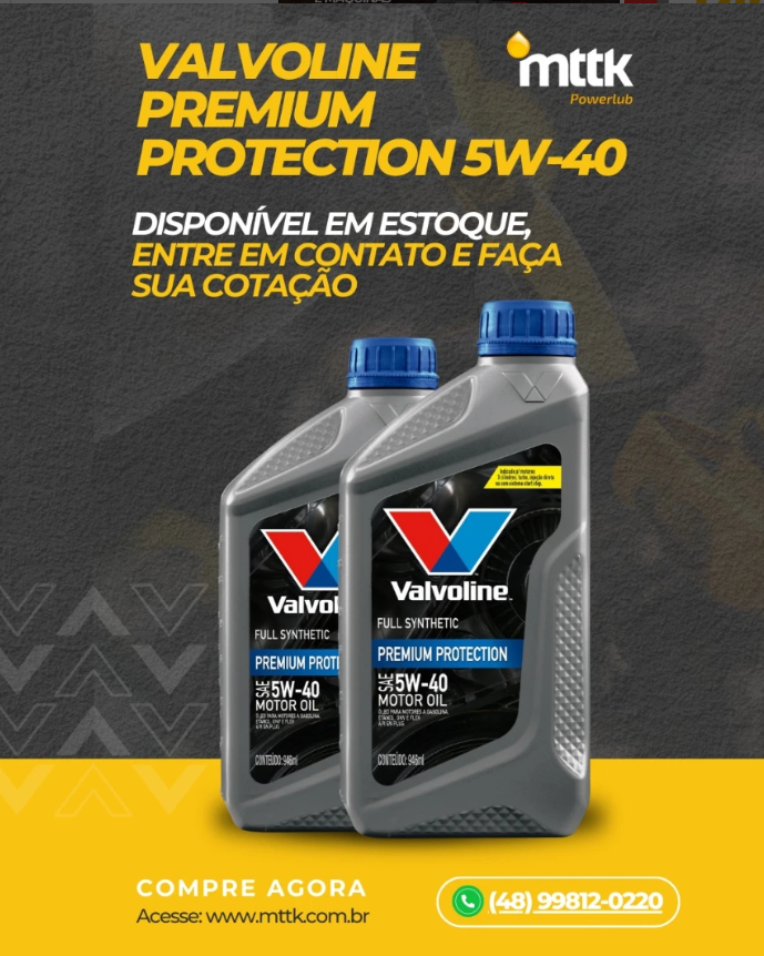 O Valvoline Premium Protection 5W40 oferece máxima performance, proteção contra o desgaste e excelente resistência à oxidação, garantindo mais durabilidade e eficiência para o veículo dos seus clientes!